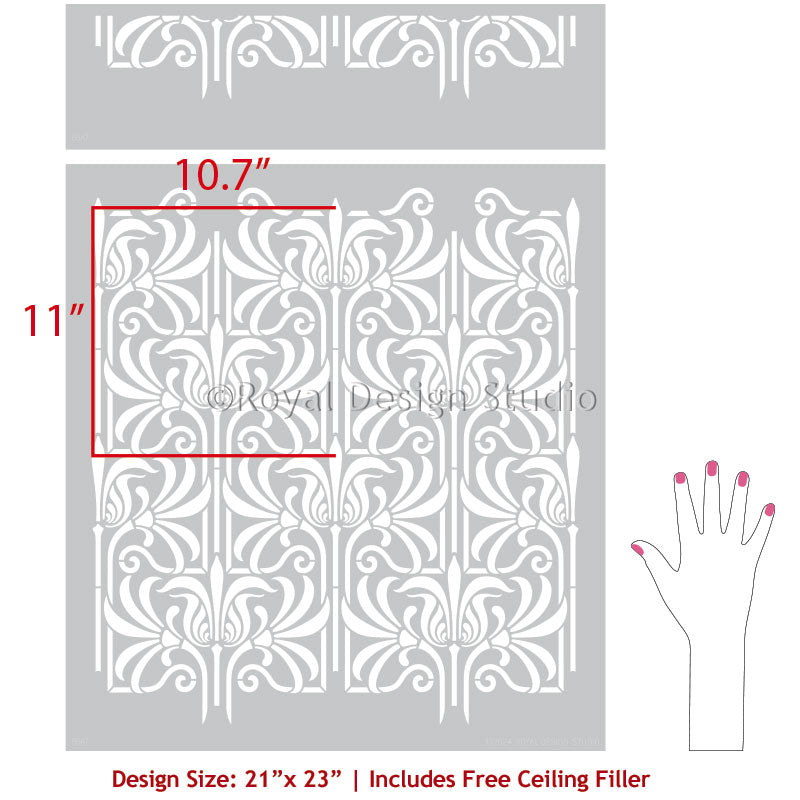 Astoria Art Nouveau Wall Stencil - Floral Decorative Painting Template for DIY Home Decor, Wall Art, and Furniture Upcycling | Perfect for Bedrooms, Living Rooms, and Craft Projects