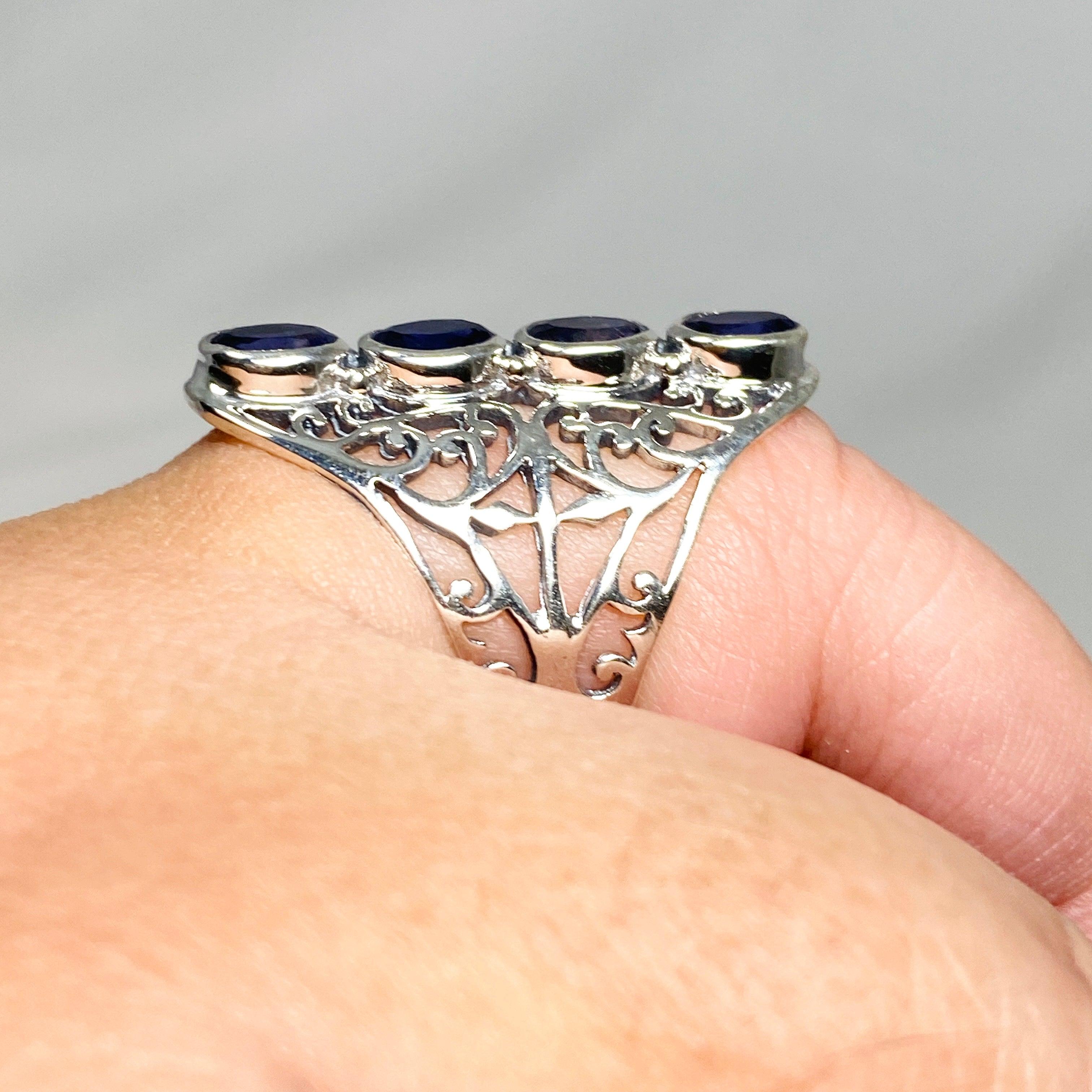 Iolite Faceted Multi-Stone Filigree Ring R3608 - Elegant Jewelry for Women, Perfect for Weddings, Parties & Special Occasions
