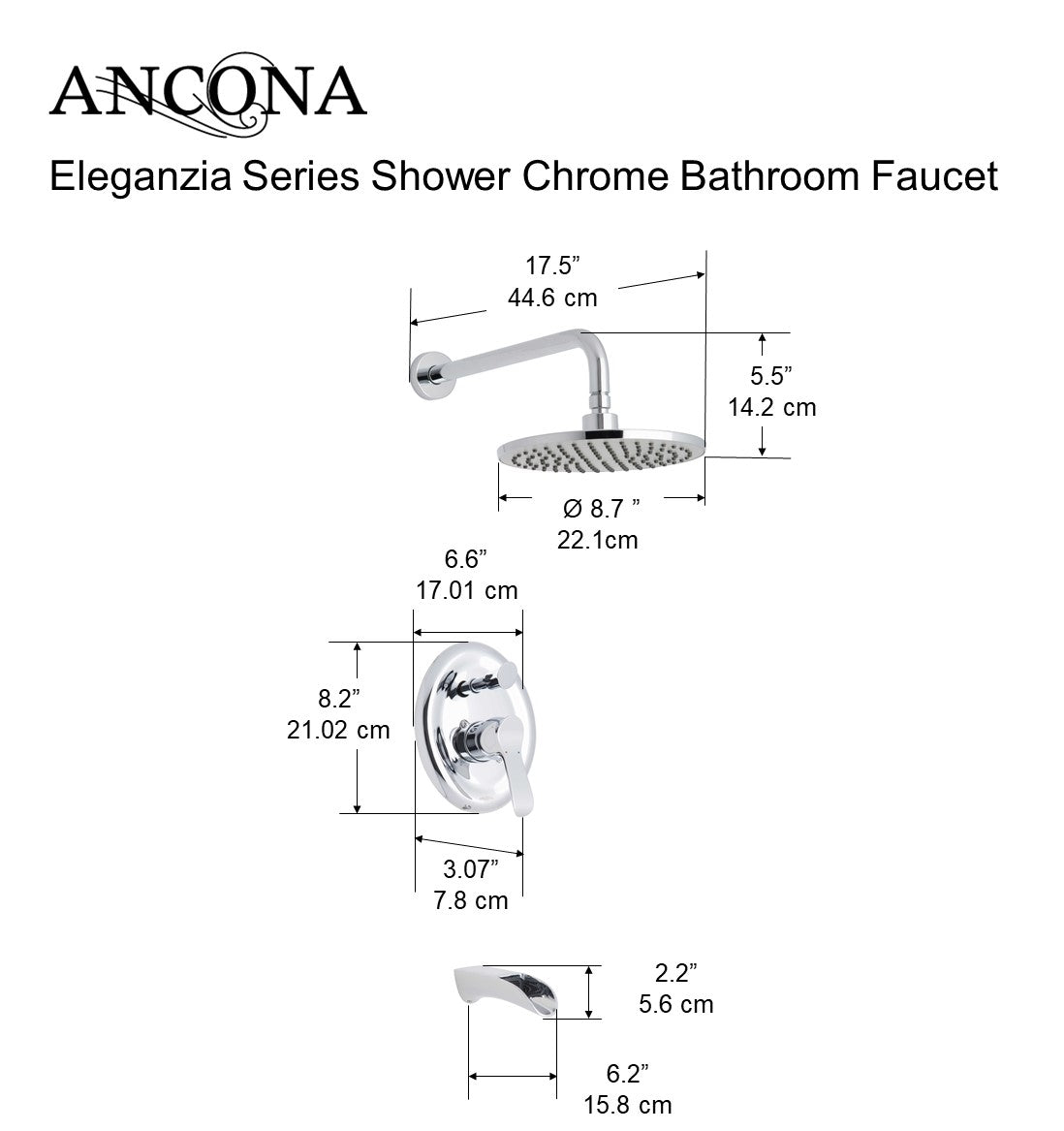 Eleganzia Series Chrome Bathroom Faucet - Modern Shower Faucet with High Polish Finish for Bathroom & Powder Room Renovation | Perfect for Spa-Like Showers and Daily Use