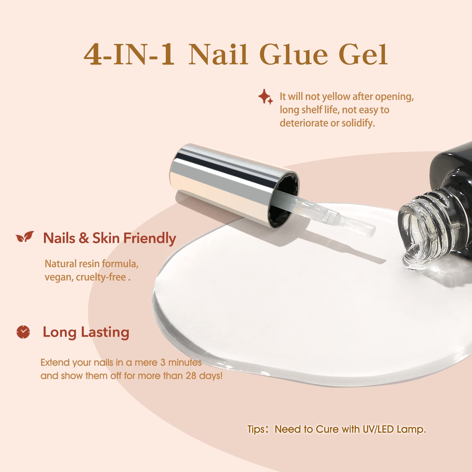 Modelones 4-in-1 Nail Glue Gel Kit with Nail Prep Dehydrator & Mini UV LED Nail Lamp - Professional Nail Extension & Repair for Salon, Home Manicure, DIY Nail Art