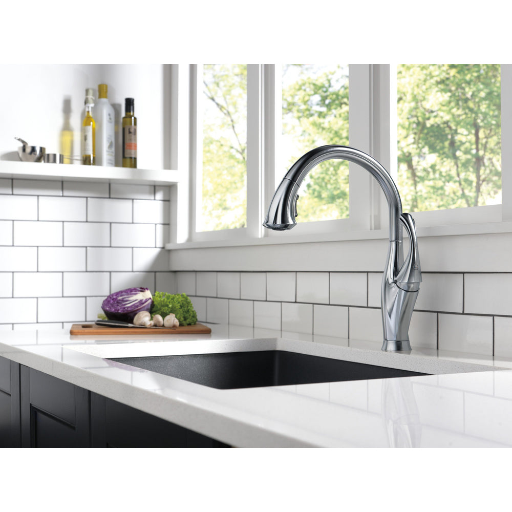 Delta Addison 9192-AR-DST Stainless Steel Pull-Down Kitchen Faucet with Sprayer - Modern Arctic Finish for Sink & Cooking Use