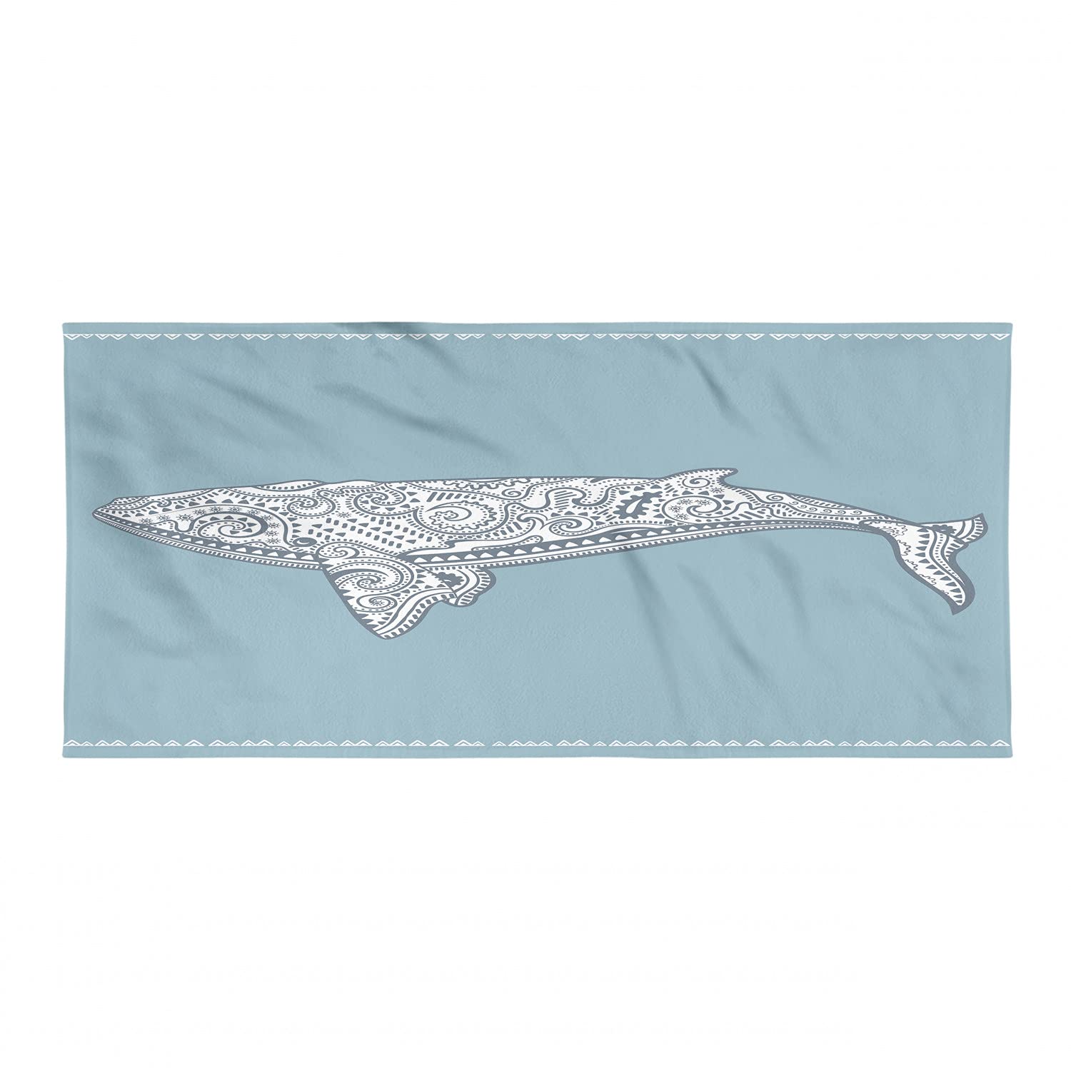 Ambesonne Quick Dry Lightweight Microfiber Camping Towel - Whale Lettering & Antique Paisley Pattern, Ultra Compact for Backpacking, Hiking, Beach, Pool - Slate Blue and White
