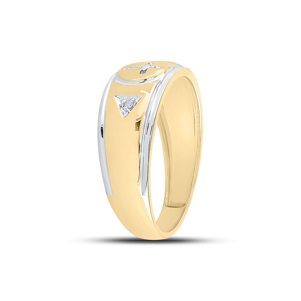 **1/20 CTTW Yellow-Tone Sterling Silver Men's Round Diamond Cross Wedding Band Ring – Perfect for Engagements, Anniversaries & Gifts**