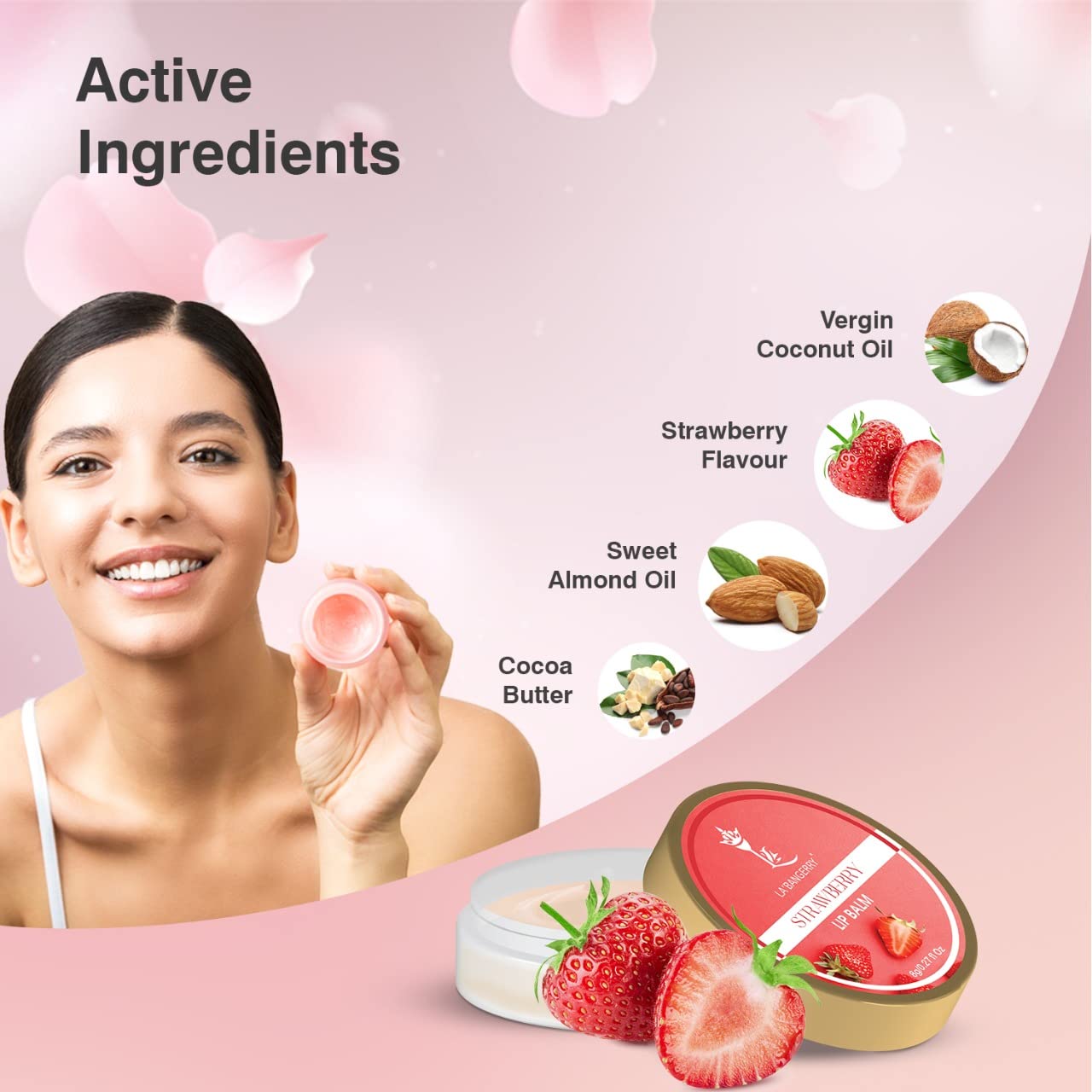 LA'BANGERRY 100% Natural Strawberry Lip Balm with Vitamin E - Super Soft & Nourishing for Dry Lips - Organic Ingredients for Men & Women (8g) - Perfect for Winter Care, Daily Hydration & On-the-Go Use