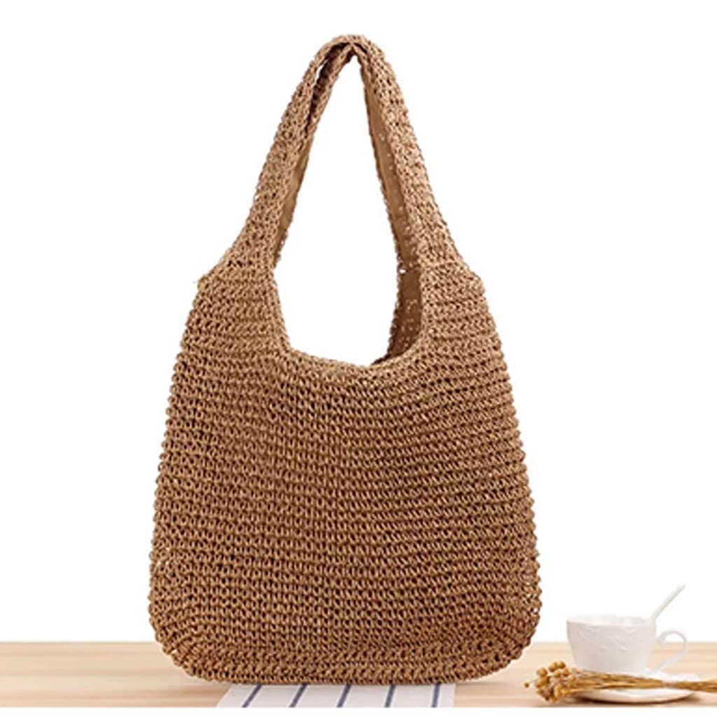 SLATIOM Women's Straw Crossbody Bag - Retro Handwoven Rattan Purse for Summer, Knitted Boho Shoulder Bag (27x33cm) - Perfect for Beach, Vacation & Casual Outings