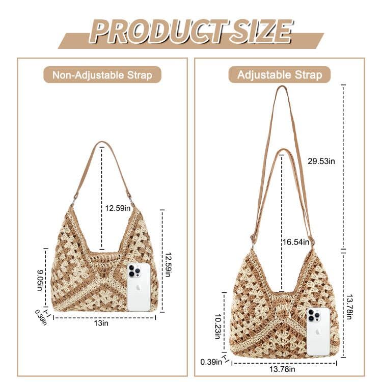 Stylish Woven Straw Hobo Beach Bag for Women - Vintage Crochet Shoulder Tote, Foldable Travel Handbag for Summer Vacations & Poolside Outings