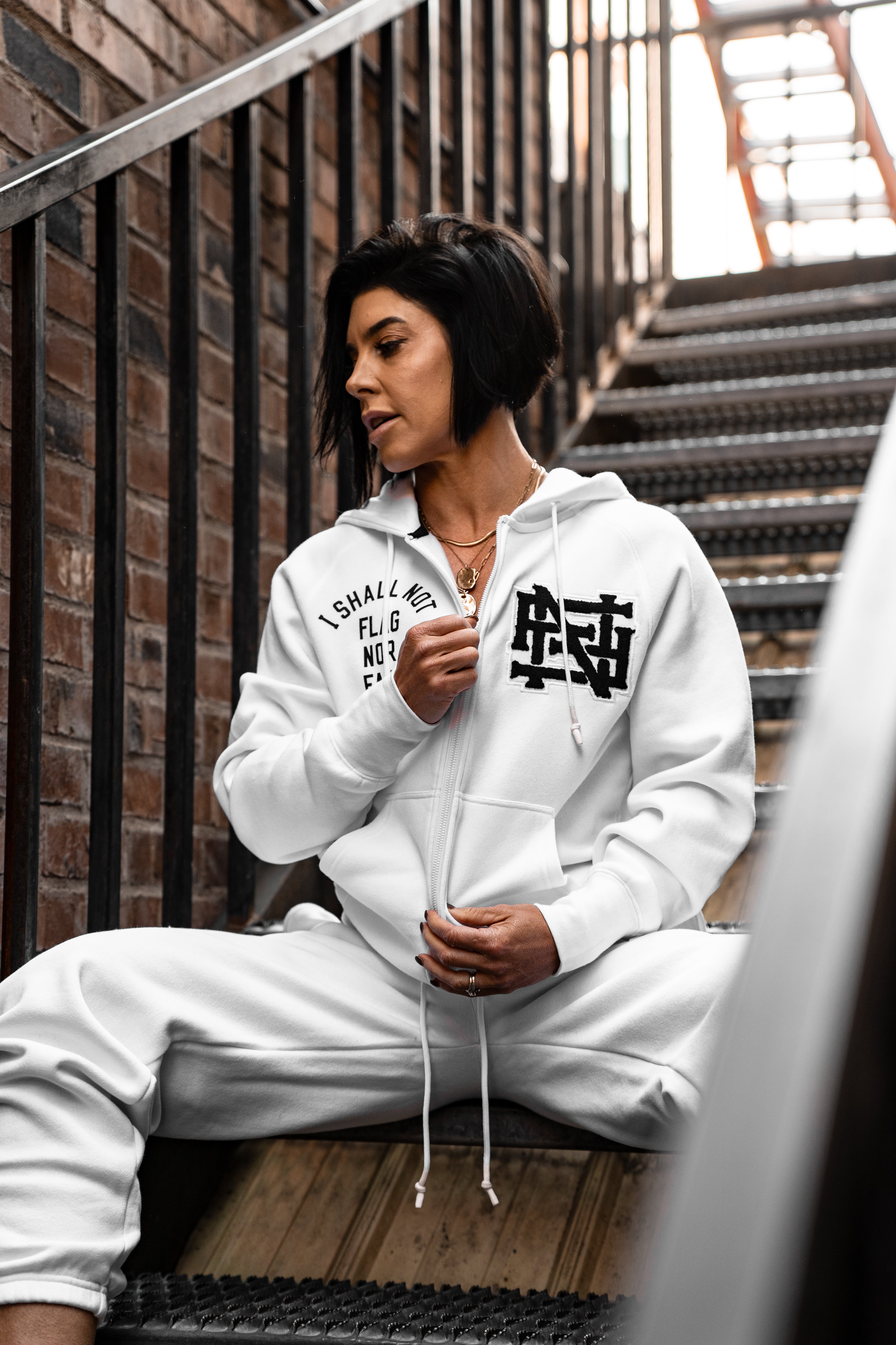 Varsity Patch Zip Up Hoodie - White | Trendy College Letterman Jacket for Men & Women | Perfect for Casual Wear, Sports Events & Campus Style
