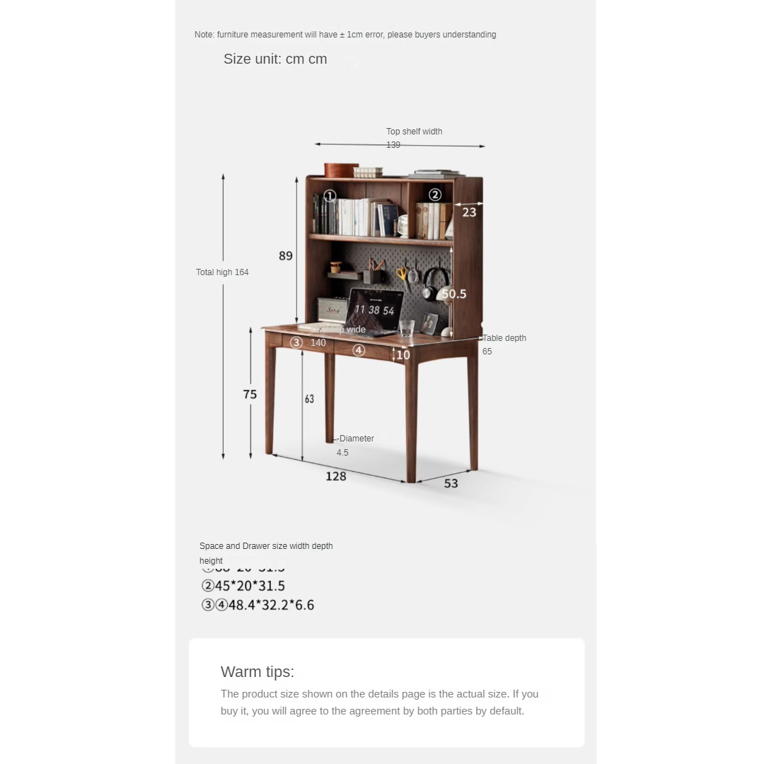 Solid Black Walnut Wood Bookshelf Table - Modern Integrated Study Desk & Storage Shelf for Home Office, Living Room, and Library Use