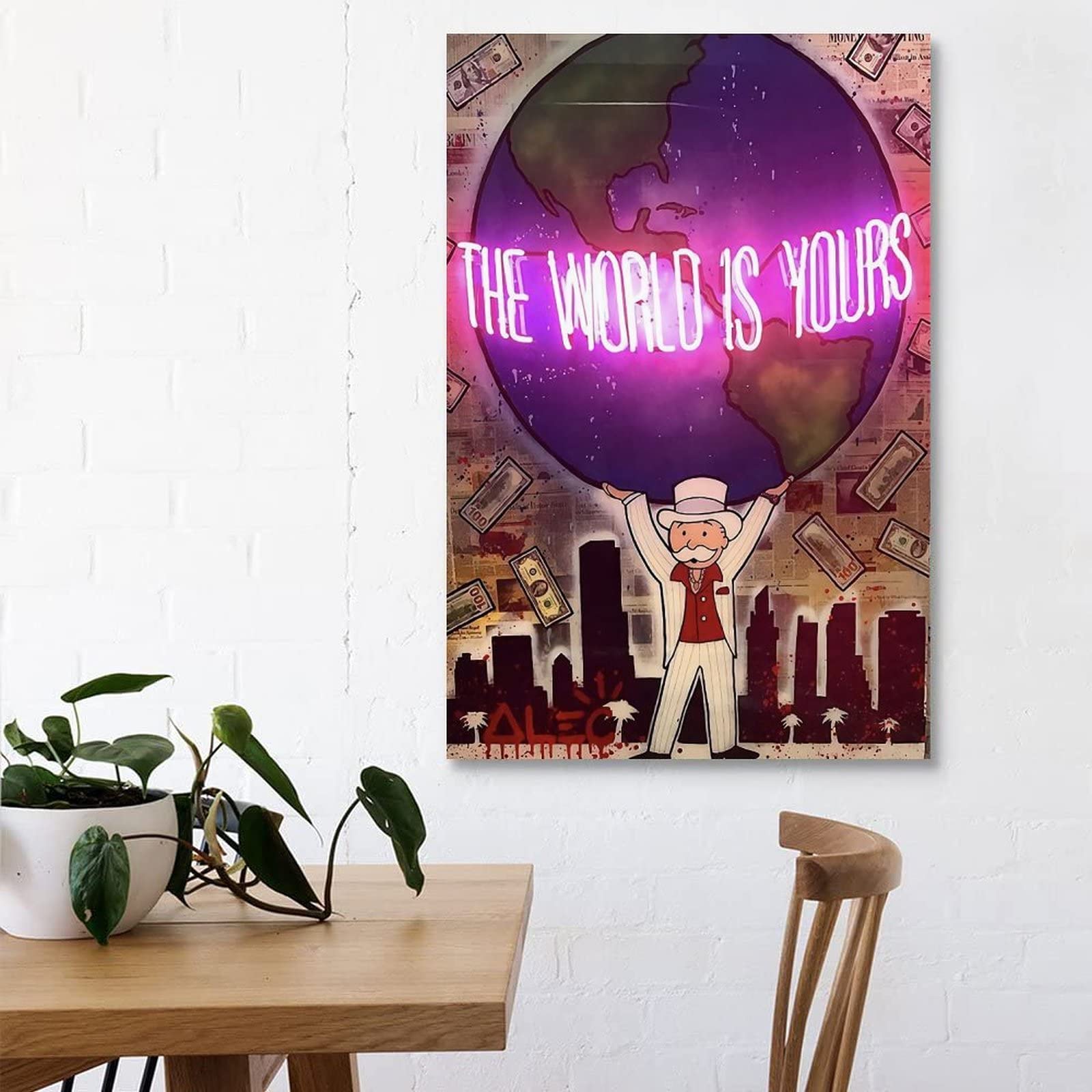 Premium Alec-Monopolys 'The World Is Yours' Canvas Wall Art - 12x18 Inch (30x45cm) Modern Home Decor for Living Room, Bedroom & Office - Perfect Gift for Travel Lovers & Inspirational Space Decor