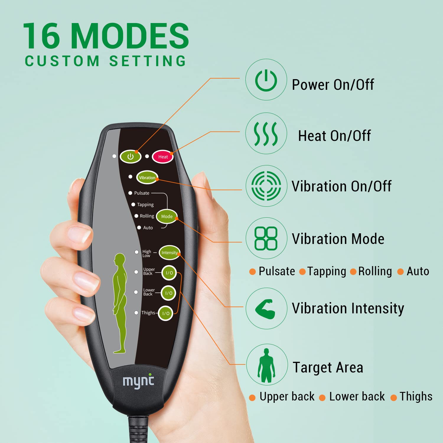 MYNTA Vibrating Massage Seat Cushion with Fast Heating - 8 Vibration Nodes for Back Pain Relief & Stress Relief - Portable Massager Pad for Office Chair, Car Seat, and Home Use