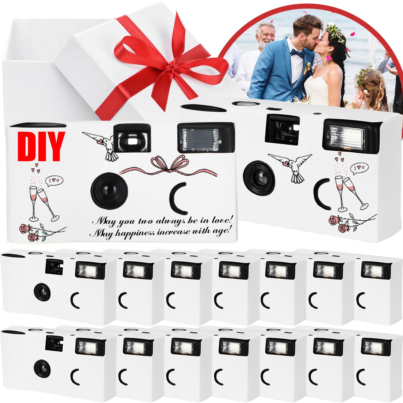 Kanayu 14-Pack DIY Disposable Cameras Bulk - White Single Use 35mm Film Camera with ISO 400 & Bright Flash for Weddings, Baby Showers, Birthdays, Anniversaries | Vintage Style Easy-to-Use Disposable Cameras for Parties, Travel, Graduations & Special Events