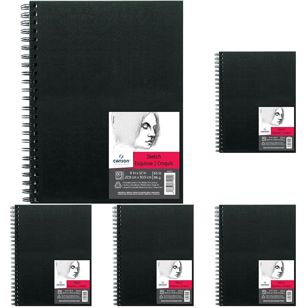 Canson Artist Series Sketch Book - 9 x 12 Inch Acid-Free Paper Pad for Pencil, Charcoal & Mixed Media | 80 Sheets, 65lb, Wire Bound (Pack of 5) | Perfect for Drawing, Sketching & Art Projects