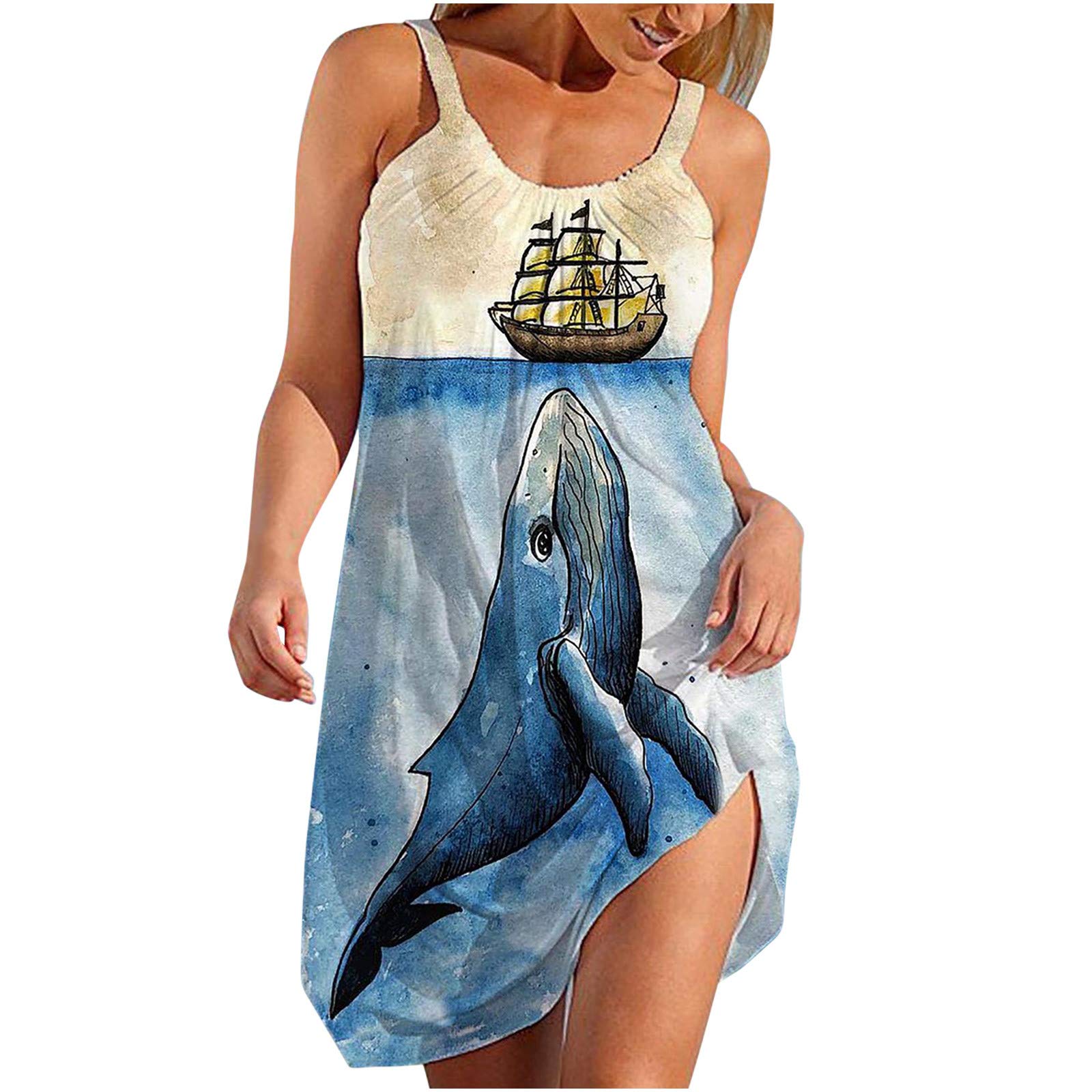 Women's Floral Printed V-Neck Sleeveless Swing Mini Dress - Summer Casual Sundress for Beach, Vacation & Everyday Wear