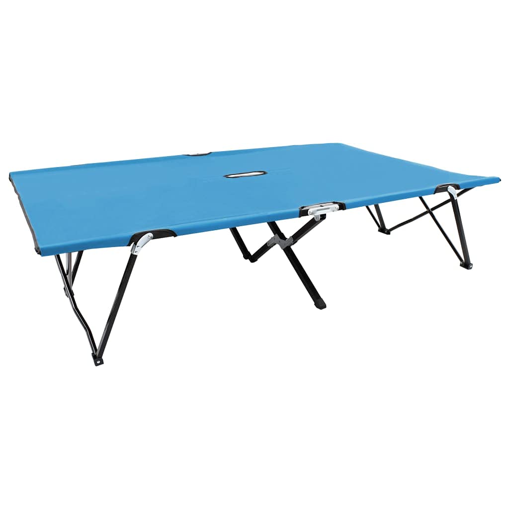 ZQQLVOO 2-Person Folding Outdoor Lounge Chair - All Weather Steel Chaise Lounger for Beach, Pool & Yard - Blue Sun Recliner for Couples Relaxation, Patio Lounging & Backyard Sunbathing