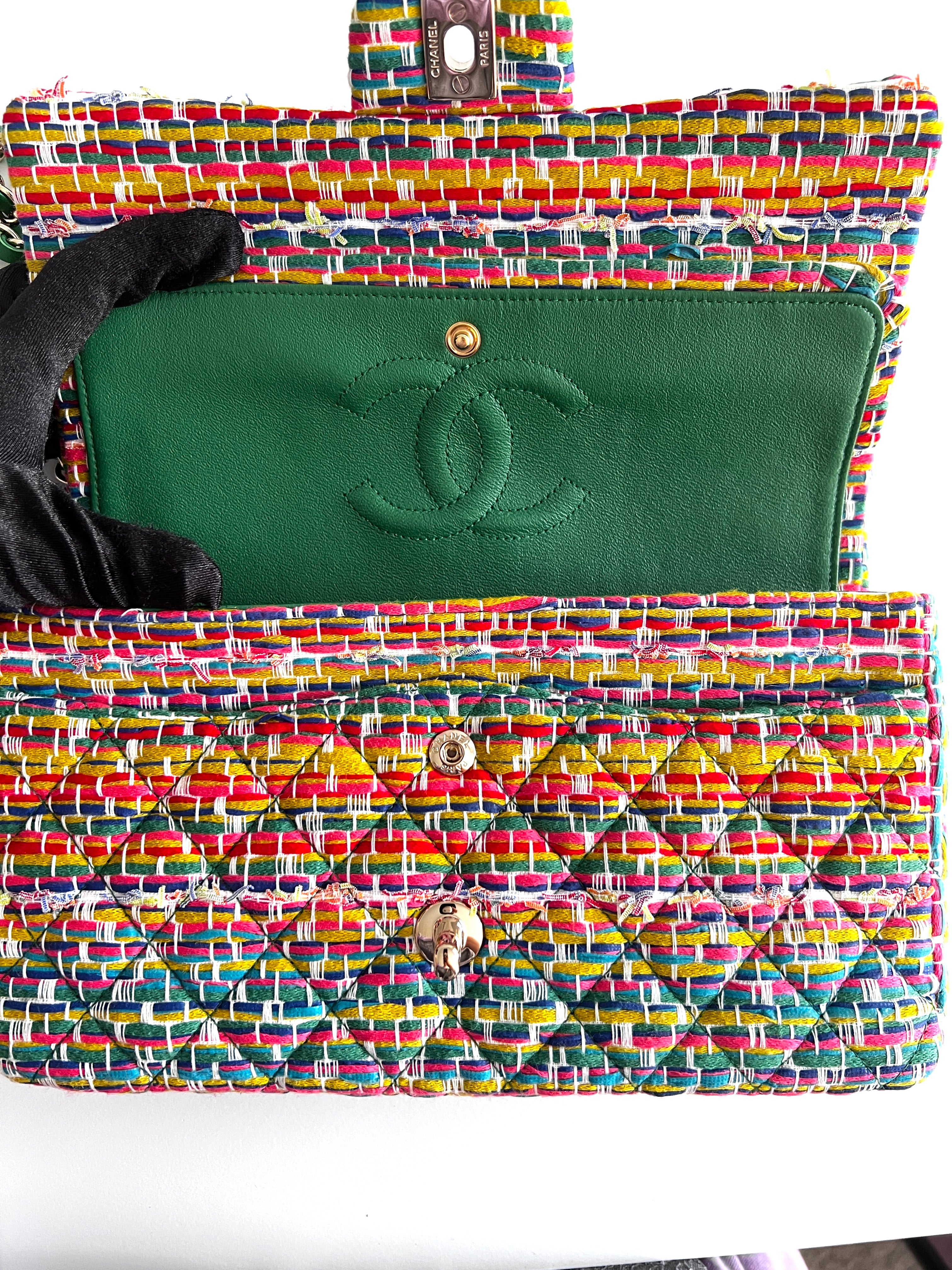 Chanel Rainbow Boucle Tweed Medium Classic Double Flap Bag - Luxury Designer Handbag for Women, Perfect for Parties, Weddings & Special Occasions