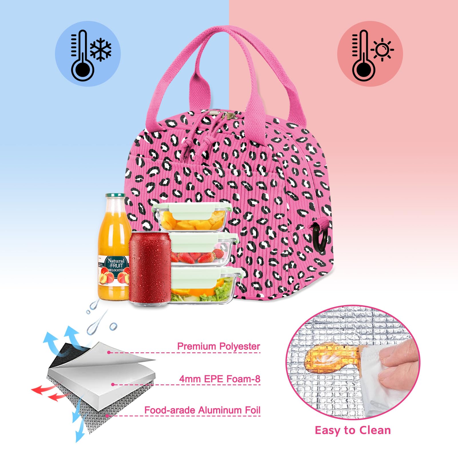 Stylish Insulated Lunch Bag for Women & Men - Large Corduroy Lunch Box with Adjustable Shoulder Strap, Leopard Print Tote | Perfect for Work, School, Picnics & Outdoor Activities | Reusable & Eco-Friendly Cooler Lunch Case