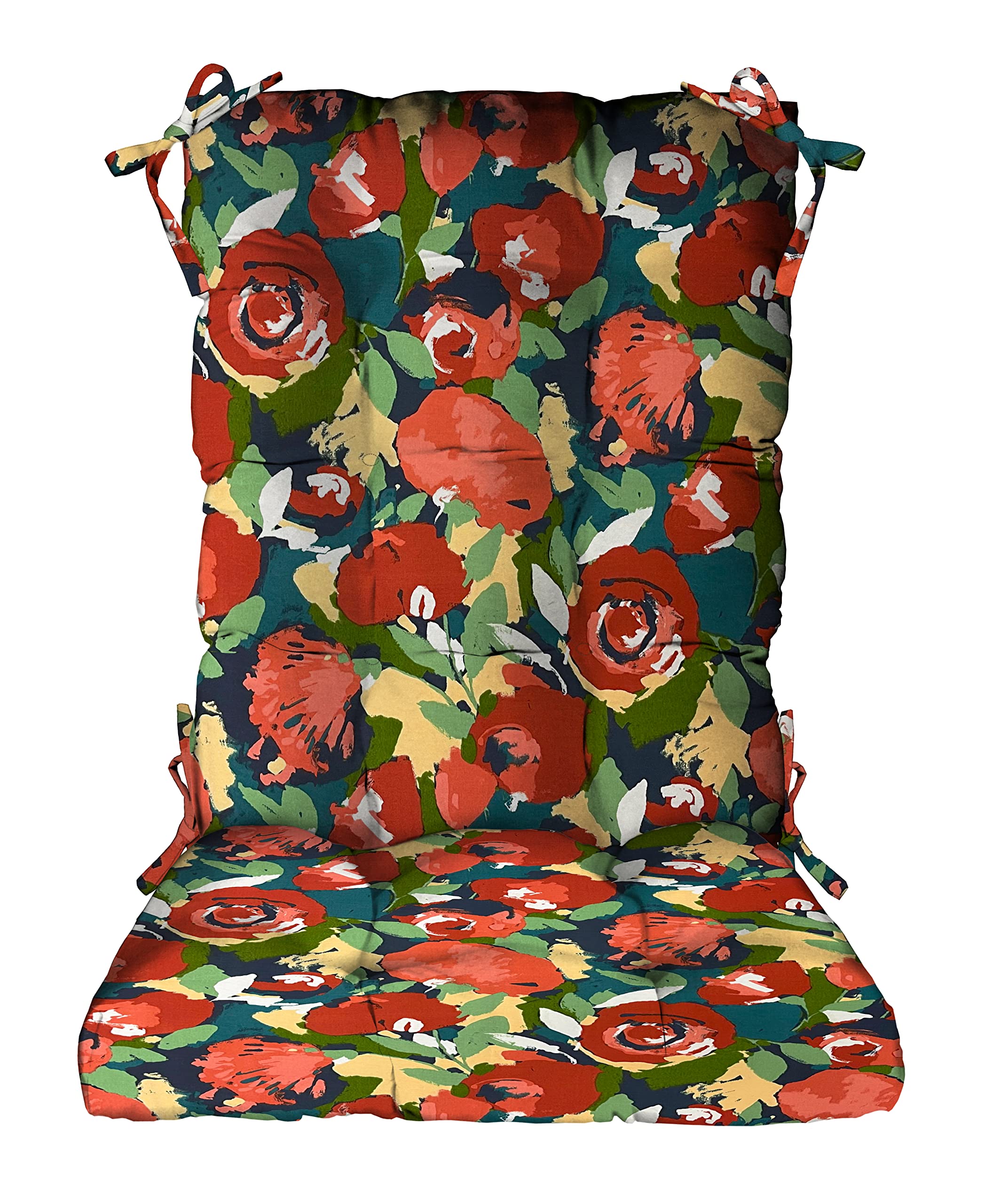 RSH Décor Indoor/Outdoor Tufted Rocker Cushion - Large Size, Novino Multi Red Floral Pattern - Perfect for Porch, Patio, Garden & Nursery Rocking Chairs