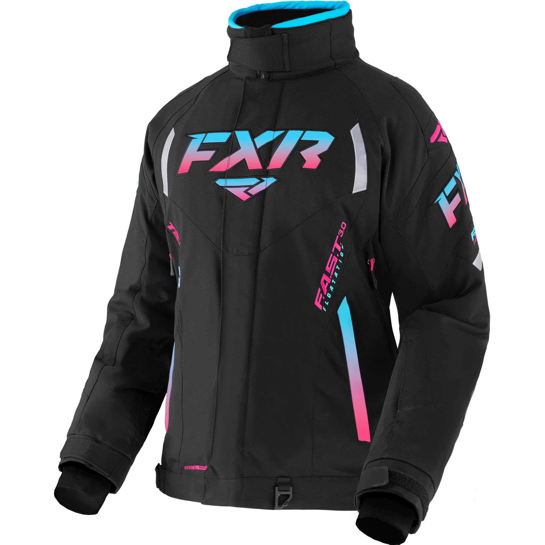 FXR Women's Team FX Jacket 2025 - Black/Sky-Electric Pink Fade Waterproof Snowmobile Jacket for Winter Sports & Outdoor Adventures