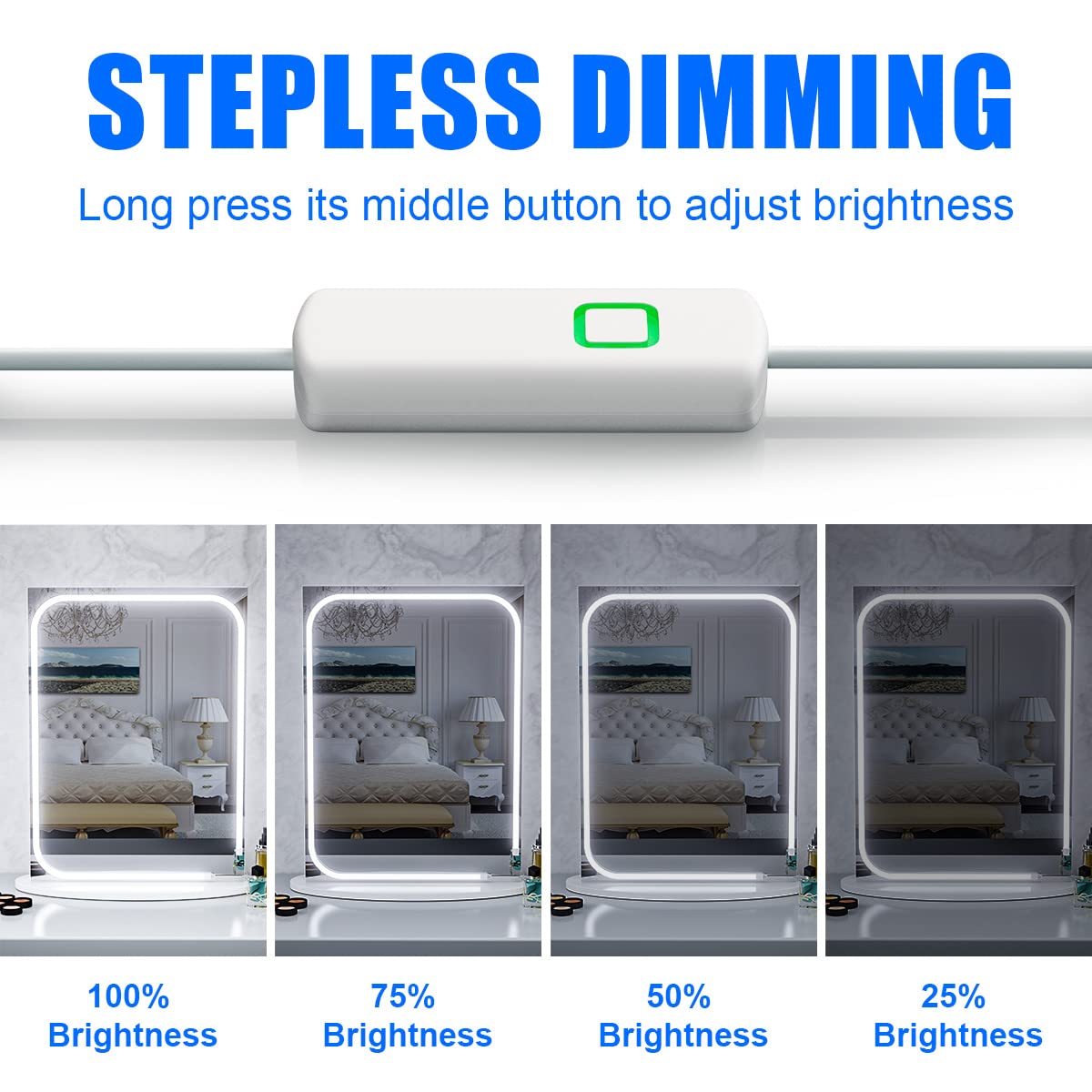 MY BEAUTY LIGHT LED Vanity Mirror Lights Strip - 6000K Daylight White Dimmable Makeup Light (6.56FT) - ELT Approved 24V Stick-On Mirror Lighting for Professional Makeup & Beauty Salon Use