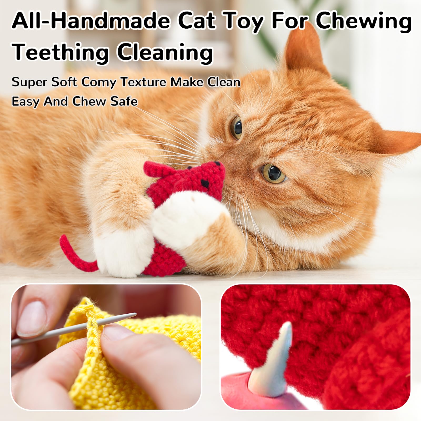 Retro Crochet Catnip Toys for Kittens - 6 Pack Yarn Mice with Catnip, Safe Teeth Cleaning & Interactive Kicker Toys for Indoor Cats - Perfect for Playtime, Training, and Stress Relief