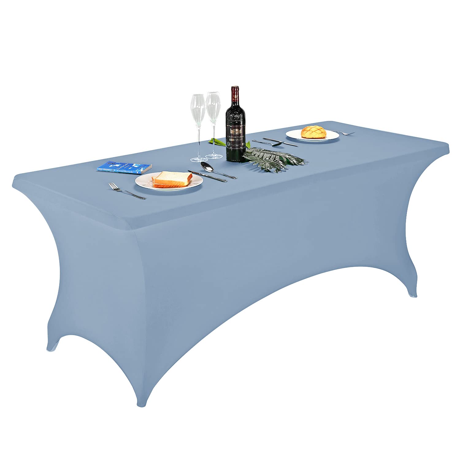 FORLIFE 6ft Spandex Table Cover - Stretch Fitted Tablecloth for Rectangular Tables, Waterproof & Wrinkle-Free - Perfect for Weddings, Banquets, Parties & Outdoor Patio Use (Dusty Blue, 72-Inch)
