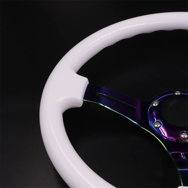 High-Performance Car Sports Steering Wheel with Rainbow Spokes - Classic White Racing Wheel for Real Cars, PC Simulators & Boats | Perfect for Racing Enthusiasts & Gaming Setups