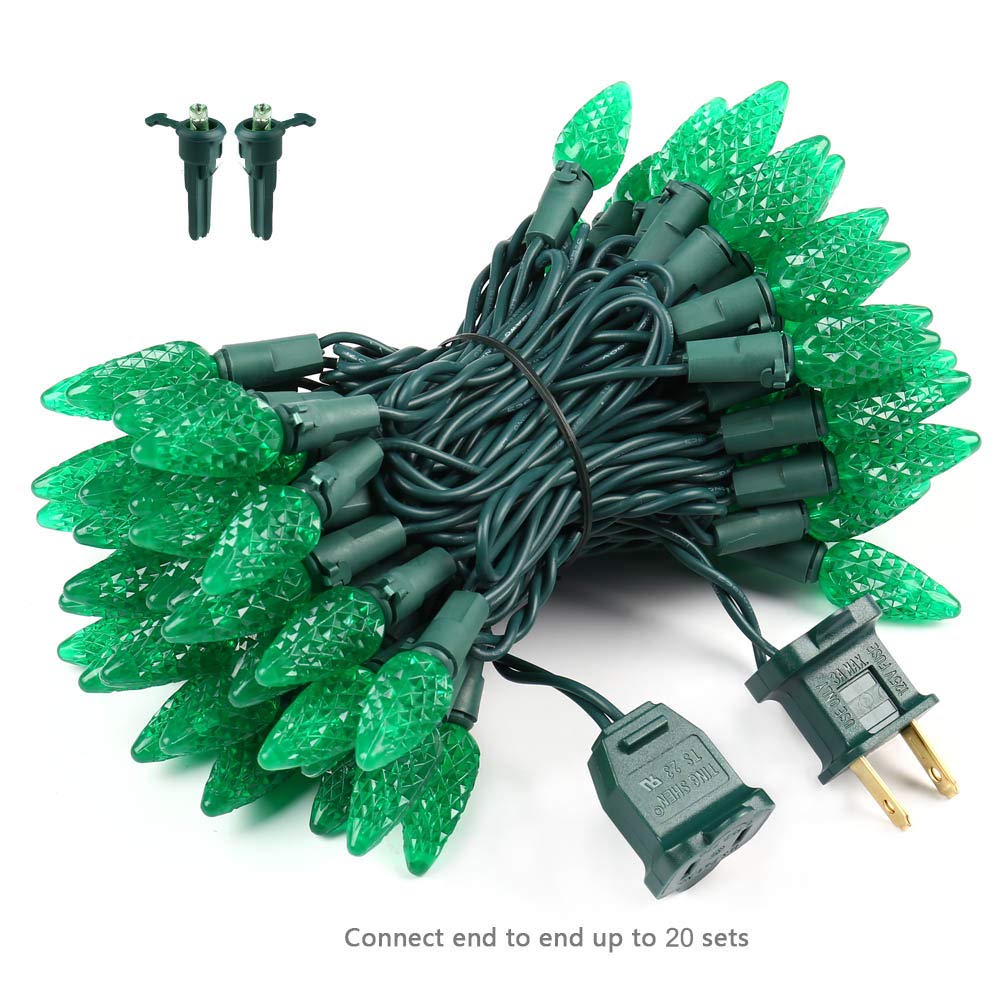 Brizled C5 Green Christmas Lights - 100 LED 33ft Outdoor String Lights, Connectable 120V UL Certified for Christmas Tree, Halloween & Party Decorations | Perfect for Roof, Room, Yard & Holiday Events