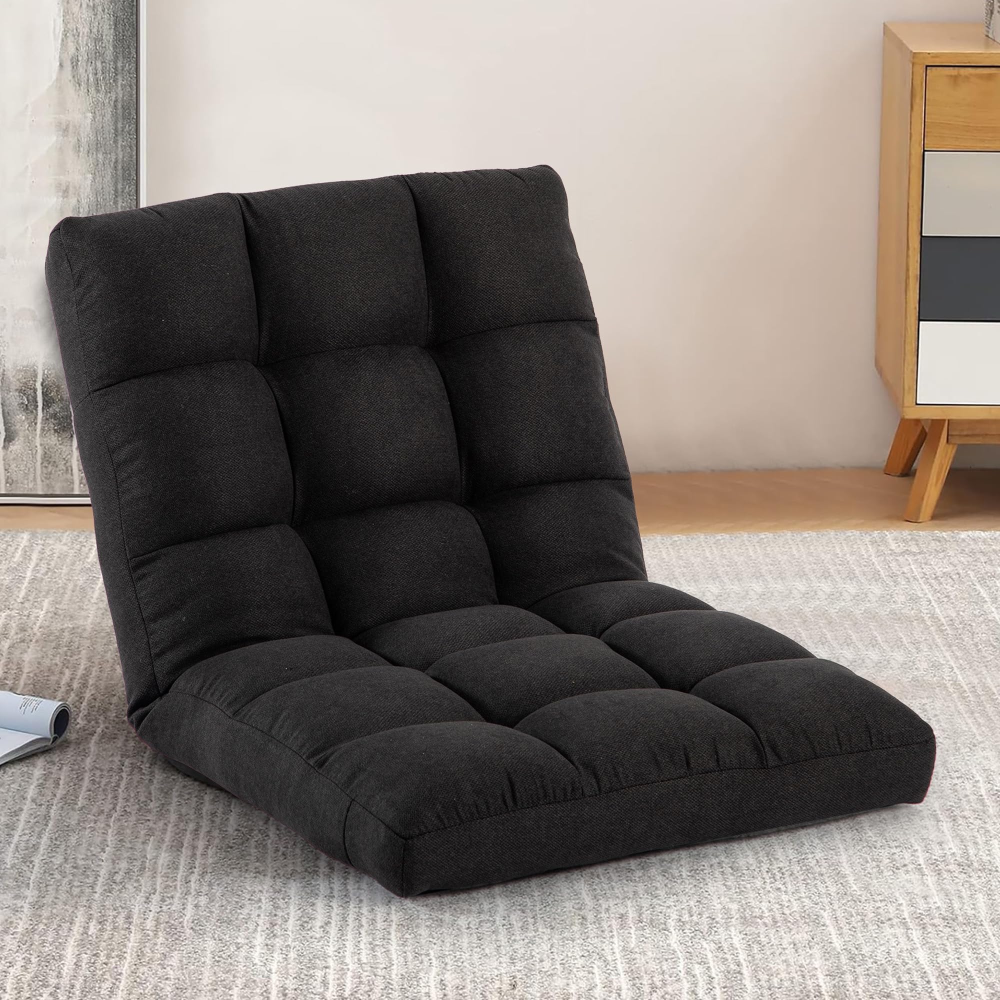 Adjustable Floor Chair with Back Support - 6-Position Folding Floor Sofa for Gaming, Meditation & Relaxation - Padded Sleeper Bed for Adults (Country Rustic Black) - Perfect for Small Spaces, Living Rooms & Bedrooms