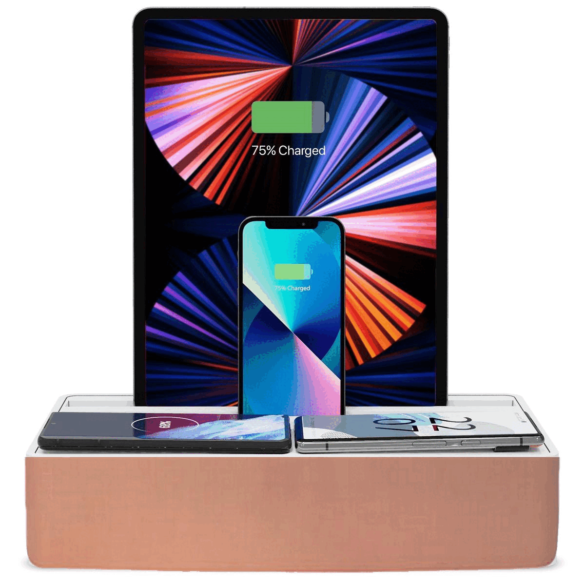 ALLDOCK Wireless Charging Station for Multiple Devices - Aluminum Rose Gold & White - Perfect for Home, Office, and Family Use