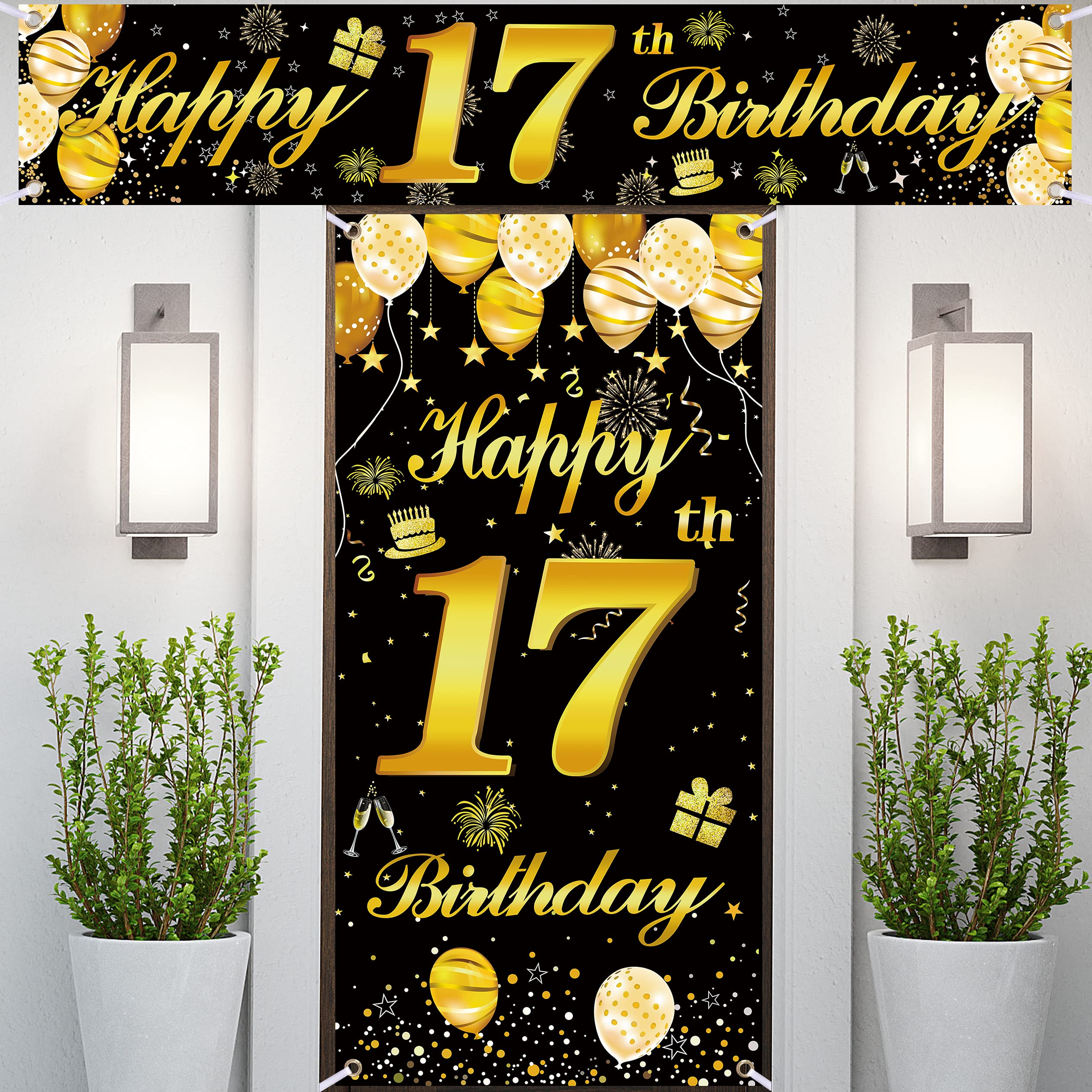 17th Happy Birthday Door Banner - Birthday Party Decorations for Men - Colorful Backdrop for Birthday Celebrations & Photo Booths