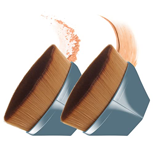 2 Pack Professional Kabuki Makeup Brushes - BEAHOT Hexagon Foundation Brush & Flat Top Powder Brush for Liquid, Cream & Flawless Blending | Includes Sealed Protective Case (Blue) | Perfect for Everyday Makeup & Travel Cosmetics Application