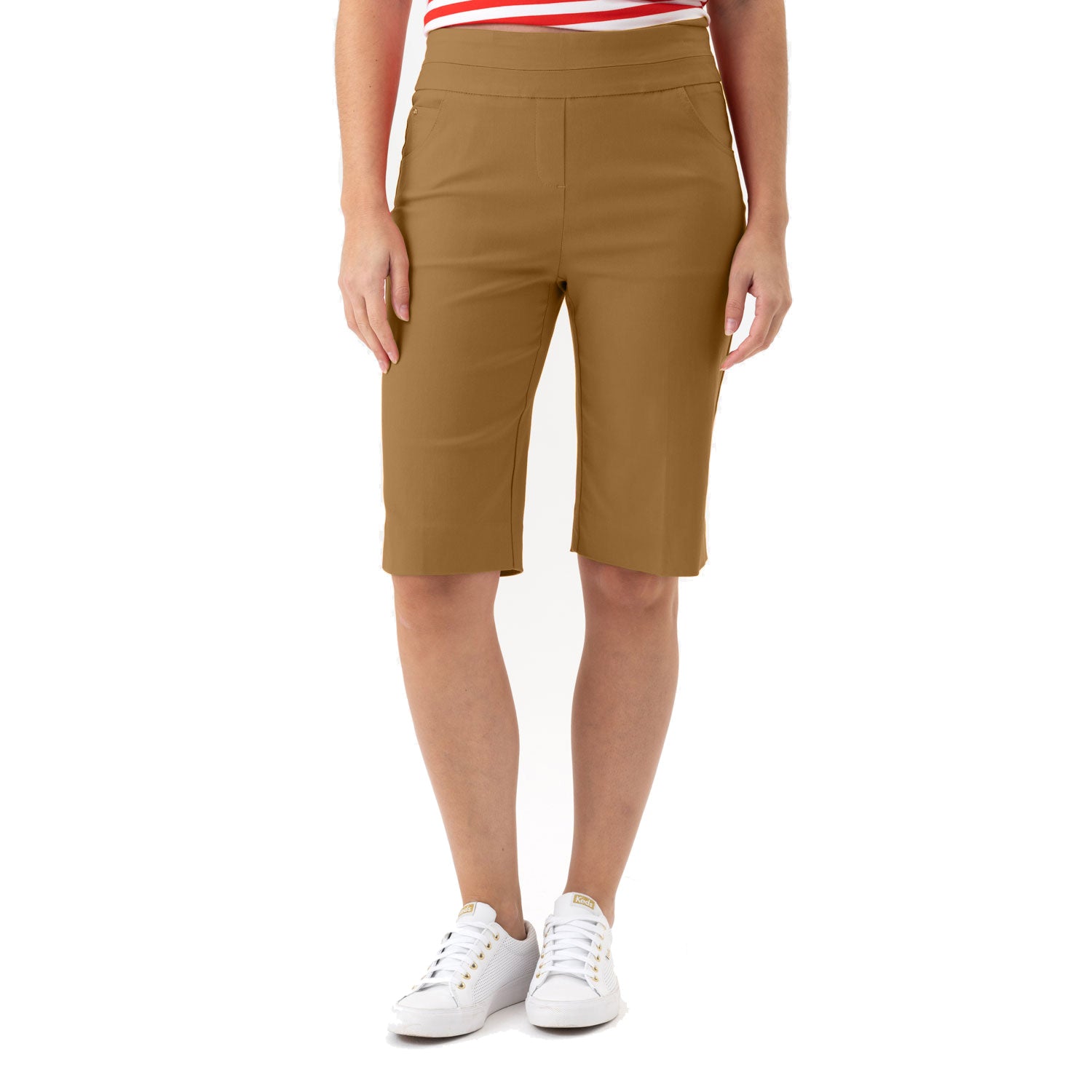 Renuar Women's 11.5 Inch Pull-On Bermuda Shorts in Nutmeg Brown - Comfortable Casual Summer Shorts for Beach, Vacation and Everyday Wear