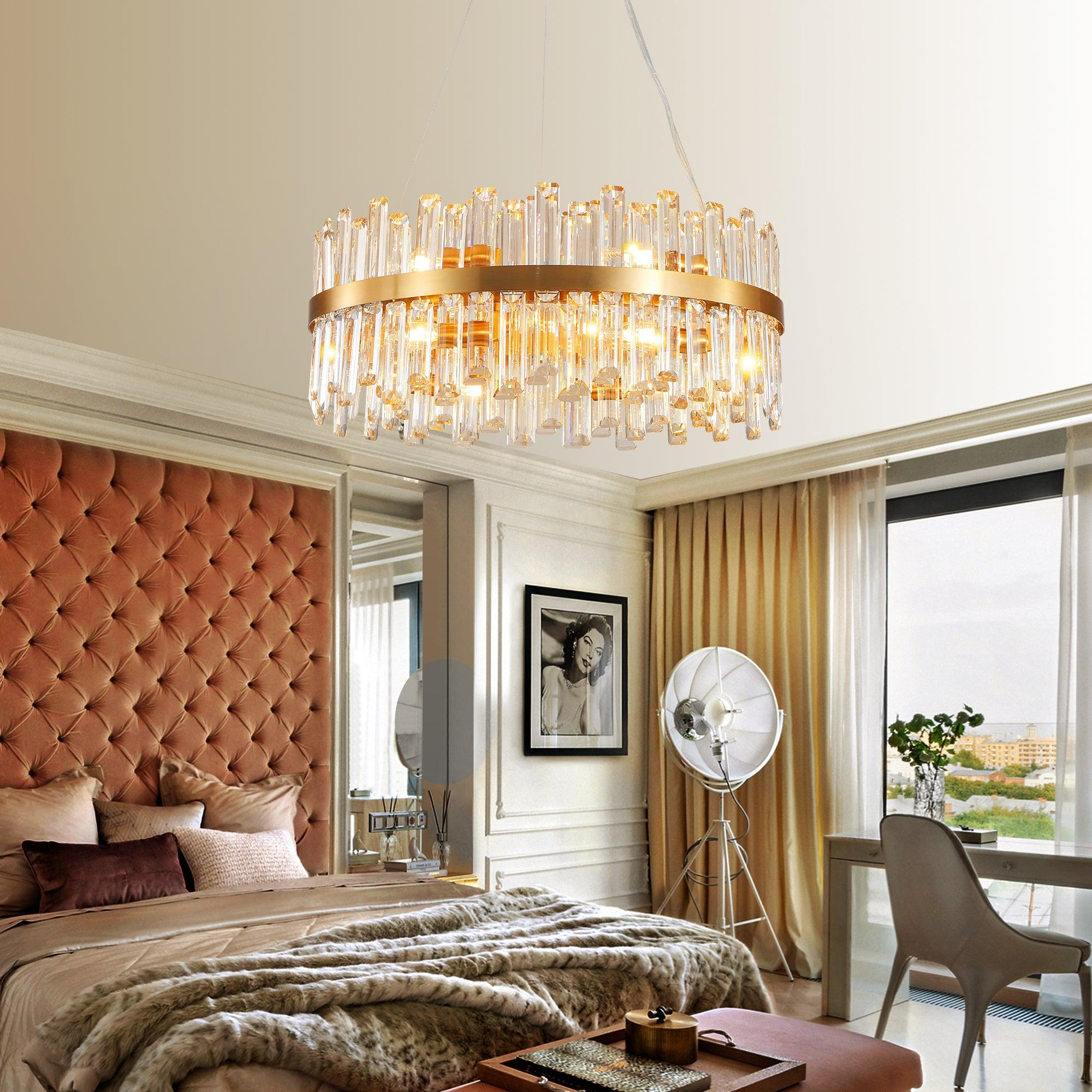 23.6 Inch Modern Crystal Chandelier - LED Luxury Ceiling Light Fixture for Living Room, Bedroom, Dining Room Decor - Elegant Home Lighting Solution (Bulbs Not Included) | Perfect for Wedding, Party & Interior Design