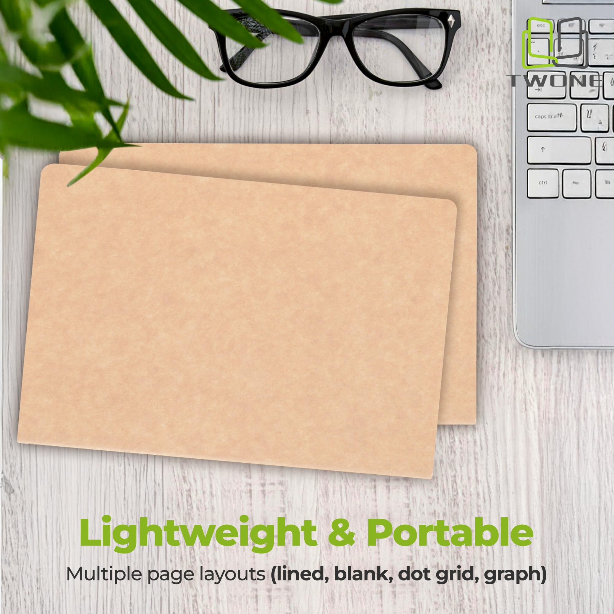 TWONE Travel Journal Notebook - 6-Pack A5 Brown Kraft Soft Cover Lined Writing Notebooks for Travelers, Work, School & Note Taking (5.5