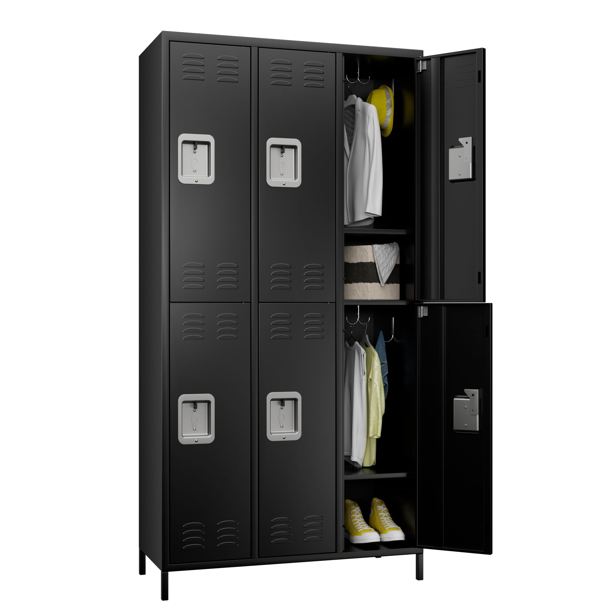 Aobabo 6-Door Metal Lockable Storage Locker Cabinet - 72 Inch Tall Office Organizer for Employee, Home, Gym & School (Black) | Secure Storage for Clothes, Shoes & Personal Belongings
