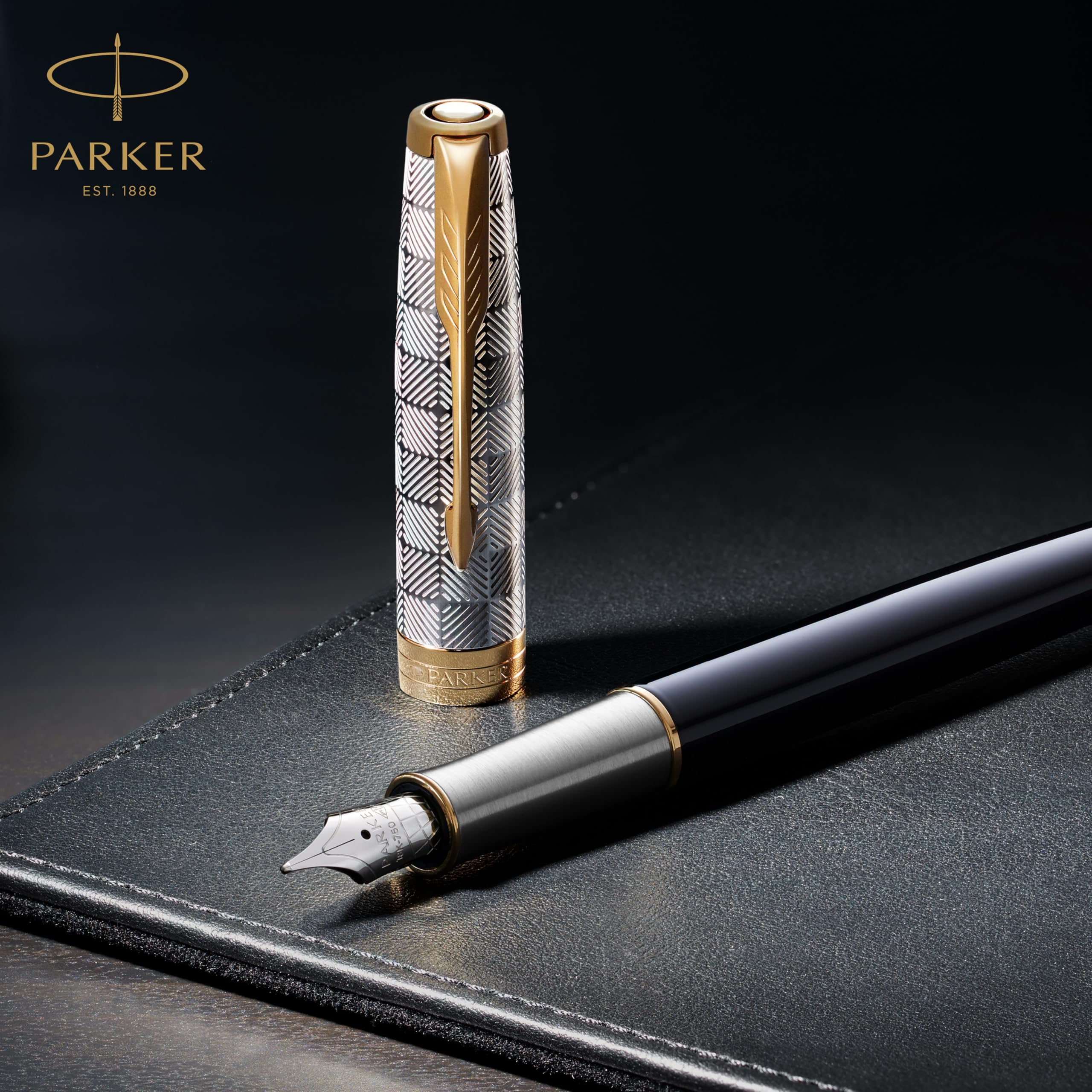 PARKER Sonnet Fountain Pen - Matte Black Lacquer with Palladium Trim, Fine Nib (1931521) | Premium Writing Instrument for Business, Calligraphy & Gift Giving