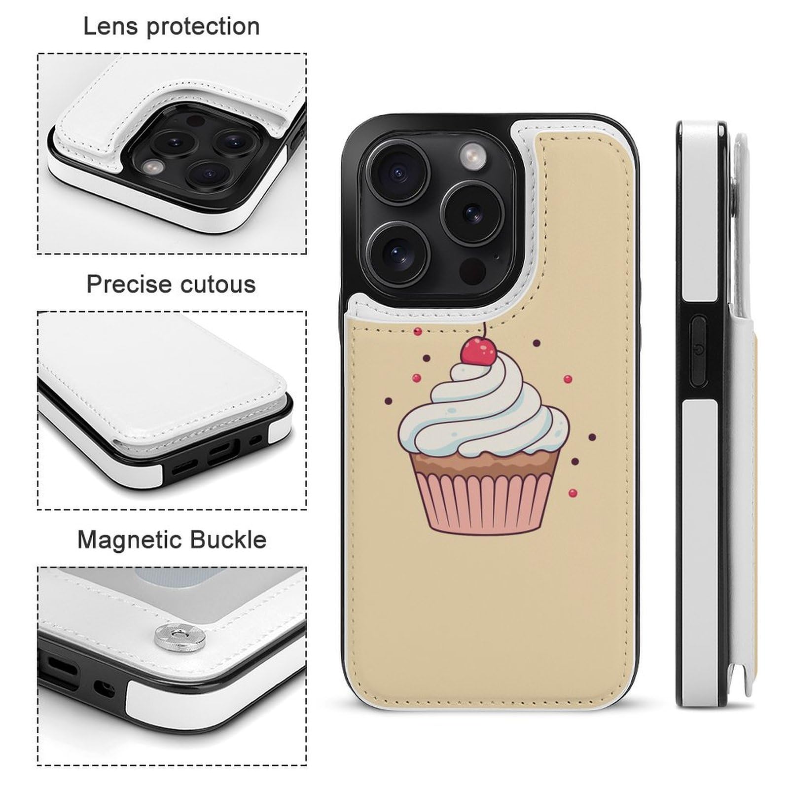 Cartoon Cupcake Wallet Case - Cute Flip Phone Wallet with Card Holder - Compatible with iPhone & Samsung (Perfect for Girls, Teens & Everyday Use)