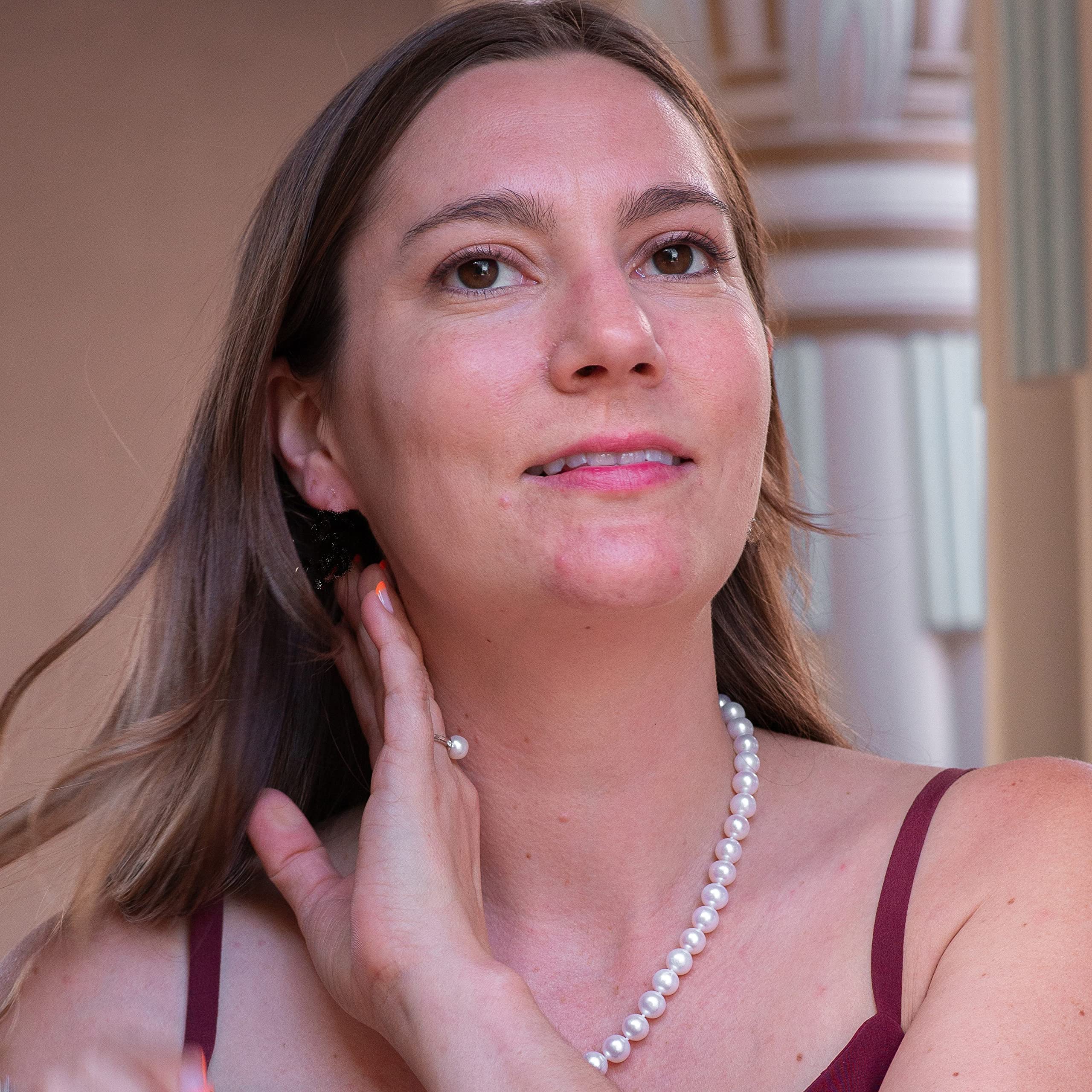 Real Pearl Necklace for Women - Ivory Freshwater Pearls, Sterling Silver for Wedding & Gifts