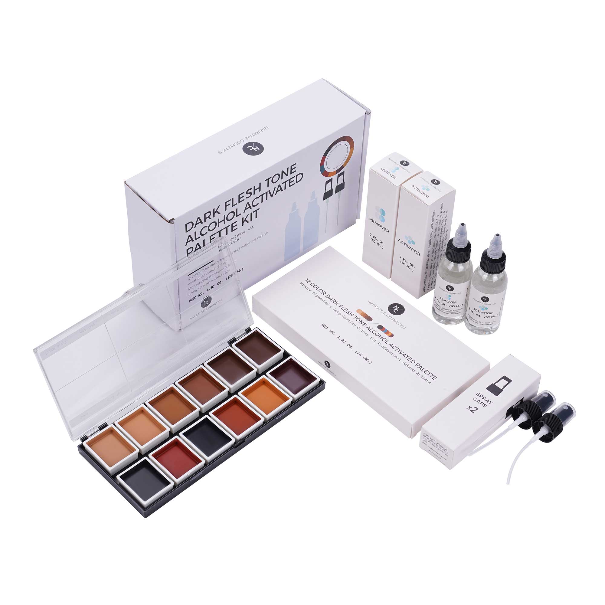 12 Color Dark Flesh Tone Alcohol Activated Palette - Professional Face & Body Paint for Halloween, Cosplay & Special Effects Makeup