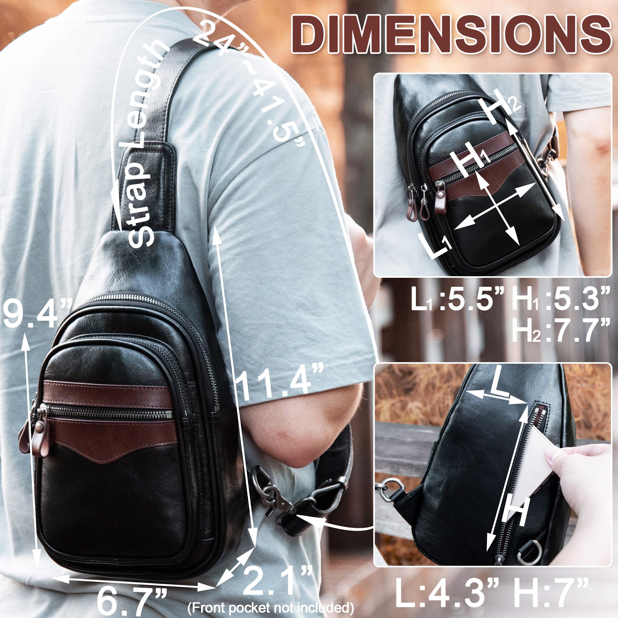 Genuine Leather Crossbody Sling Bag for Men & Women - Adjustable Shoulder Strap Chest Purse Backpack - Perfect for Travel, Work & Everyday Use