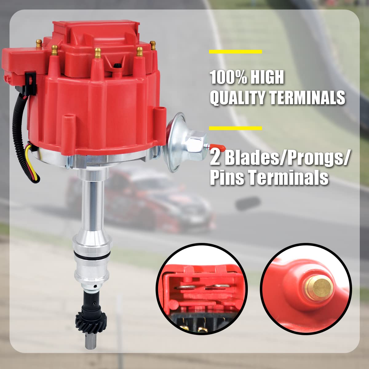 MAS Performance HEI Ignition Distributor Kit with Cap, Rotor & Spark Plug Wires - Compatible with Ford 351 400 460 Engines (65000 Volt Coil, KA-1046013, PE332U, JM6506BL) - High Performance Red HEI Upgrade for Classic Cars & Hot Rods