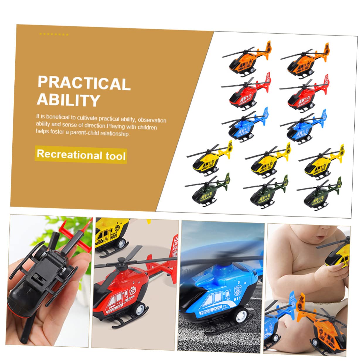 12-Piece Remove Helicopter Toy Set - Flying Aircraft Models for Kids & Toddlers | Inertial Helicopter Toys with ABS Material | Great for Birthday Gifts, Party Favors & Outdoor Play