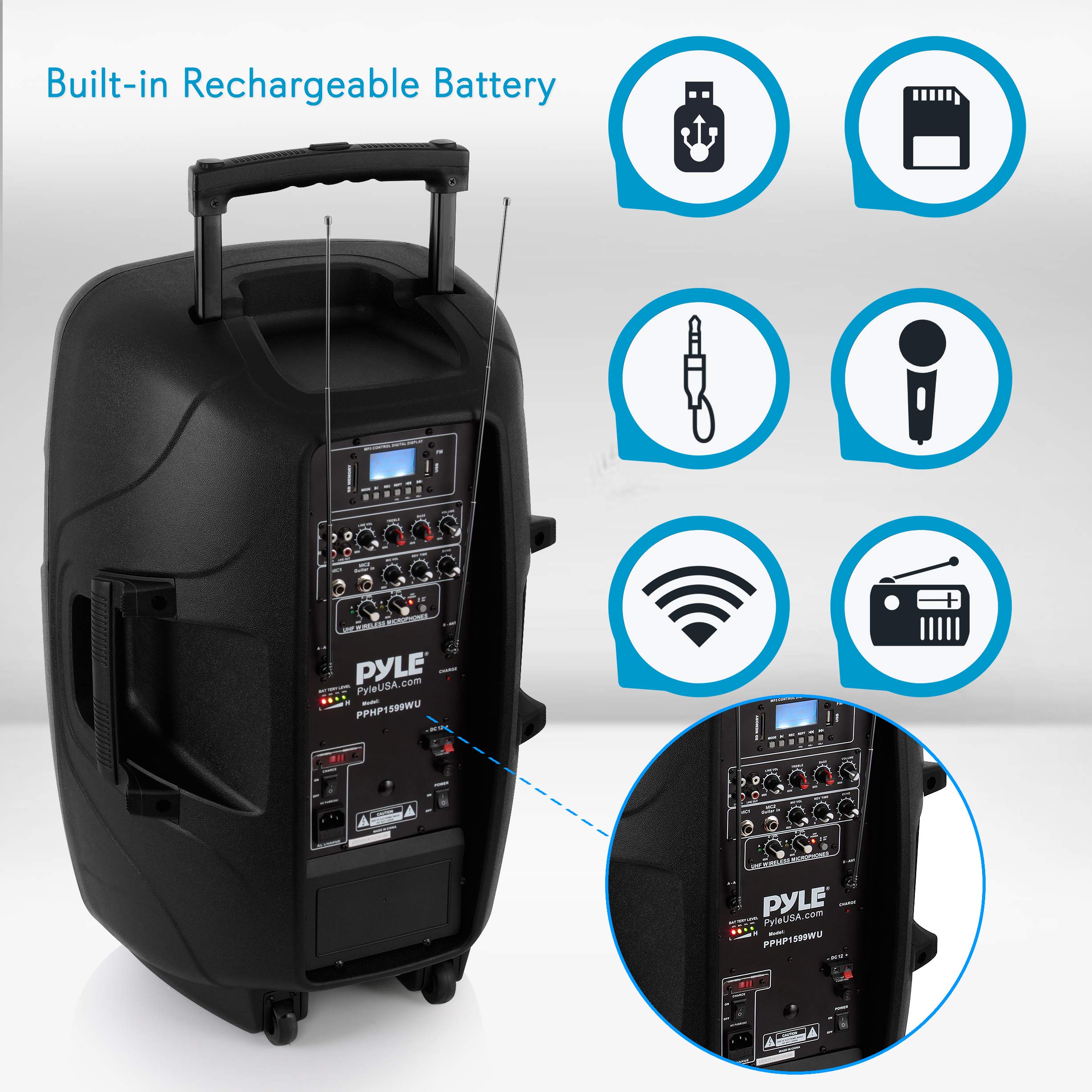 Pyle Karaoke PA Speaker System Bundle - Portable Bluetooth Speaker with Tripod Stand, 2 Wireless Microphones & Accessories for Home Parties, Outdoor Events & Professional Performances