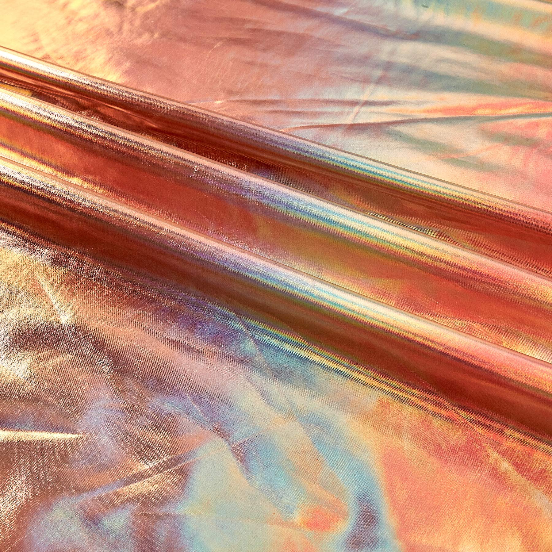 Hologram Foil Spandex Stretch Knit Rose Gold Fabric by the Yard - Metallic Stretchy Material for Dance Costumes, Swimwear, and DIY Fashion Projects