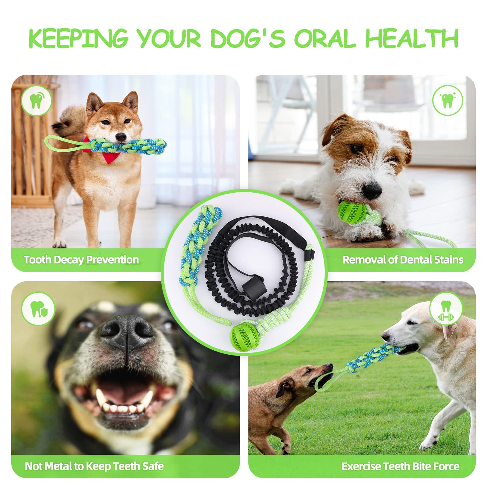 Eaersan Spring Pole Dog Rope Toys - Interactive Tether Tug of War Toy for Small, Medium & Large Dogs | Indoor/Outdoor Bungee Hanging Chew Toy with Rope Ball | Perfect for Exercise, Solo Play & Backyard Fun