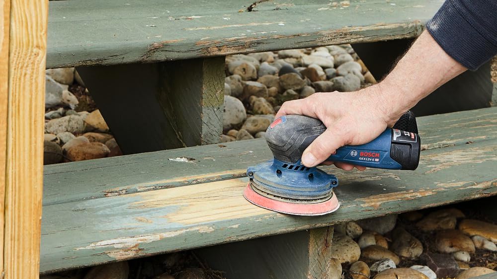BOSCH GEX12V-5N 12V Max Brushless 5-Inch Random Orbit Sander - Ergonomic Palm Grip, Dust Collection System, Variable Speed Control, Soft-Start Technology (Bare Tool) - Perfect for Woodworking, Sanding Floors, Furniture Refinishing & DIY Projects
