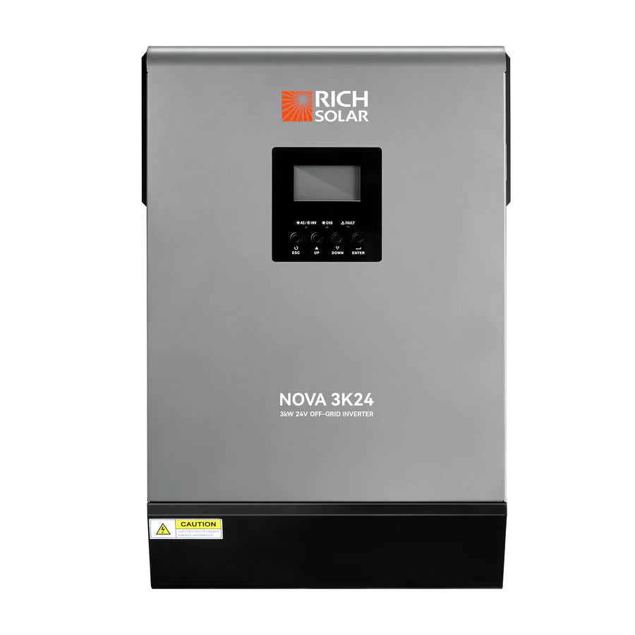 RICH Solar NOVA MAX 3K | 3000W 24V Off Grid Hybrid Solar Inverter with MPPT | Pure Sine Wave Power Inverter for Home, RV, Cabin & Emergency Backup | Solar Energy System for Off-Grid Living & Power Outages