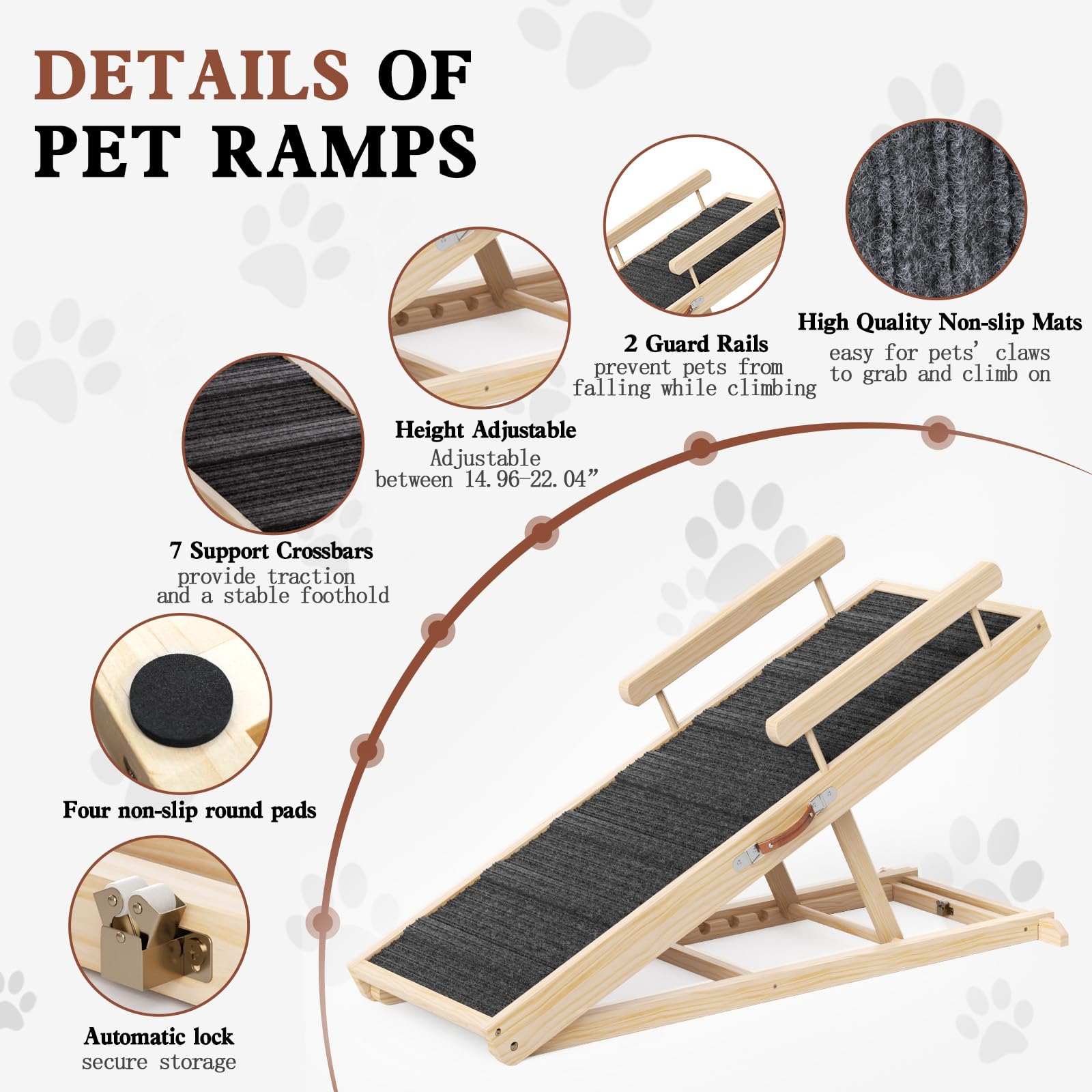 Folding Dog Ramp for Bed & Car - Adjustable 44.48