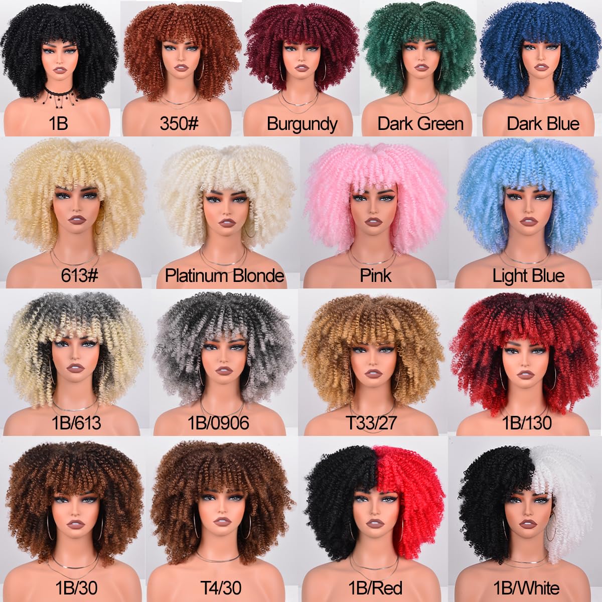 12 Inch Afro Curly Wig with Bangs - Heat Resistant Synthetic Kinky Curly Wig for Women (280g) - Perfect for Daily Wear & Party Hairstyles - Black Short Afro Wig for Natural Look & Special Occasions