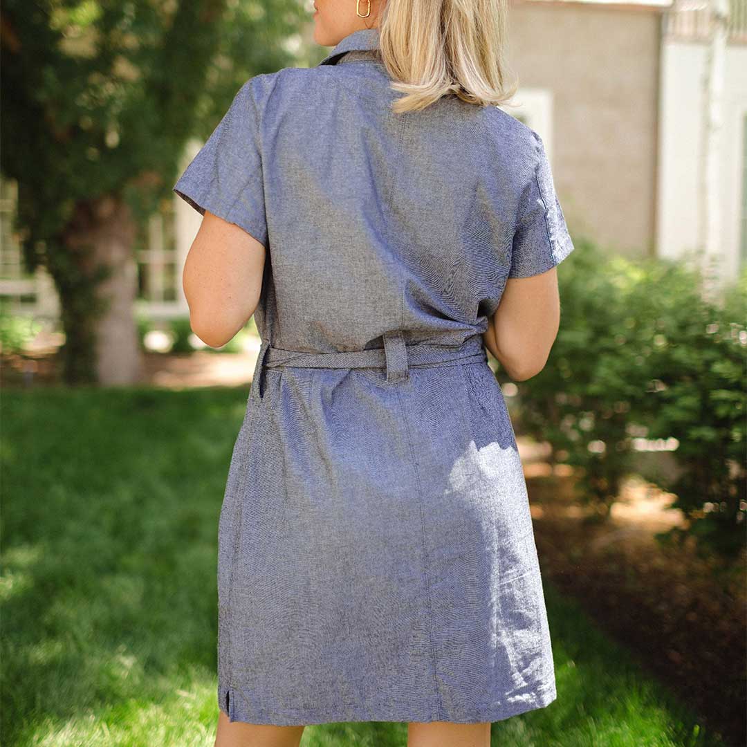 Cape Cod Zip Up Dress in Chambray Black - Stylish Casual Outfit for Beach, Brunch & Summer Vacations